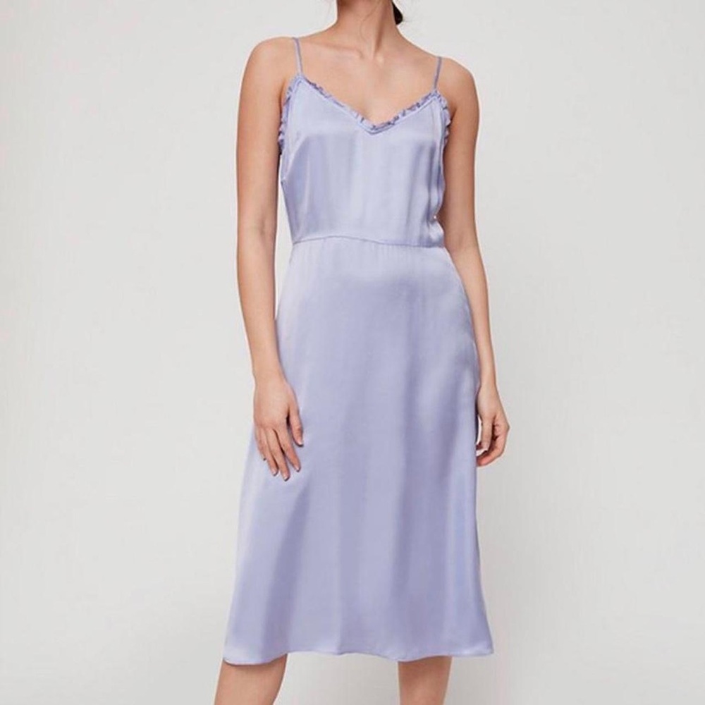 SOLD Aritzia Wilfred Satin Lavender Purple Mille Slip Midi Dress